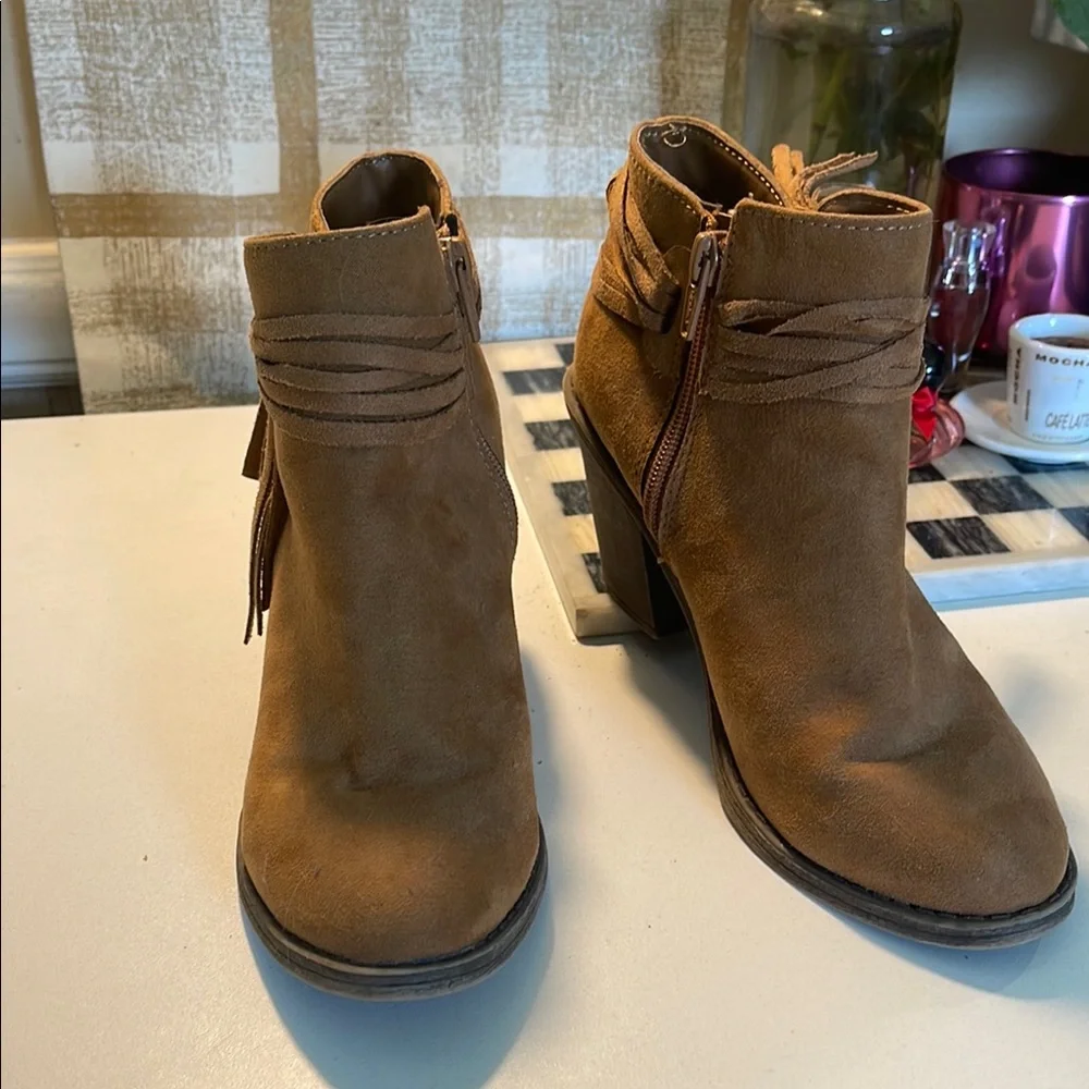 Time and Tru Brown Ankle Booties with Fringe - Picture 8 of 16